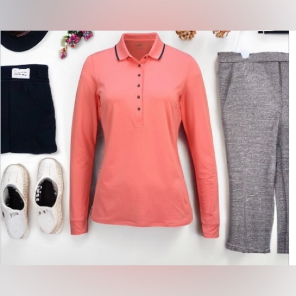 Puma Ladies Cloudspun Long Sleeve Polo with Drycell NWT -Sz S -Carnation…